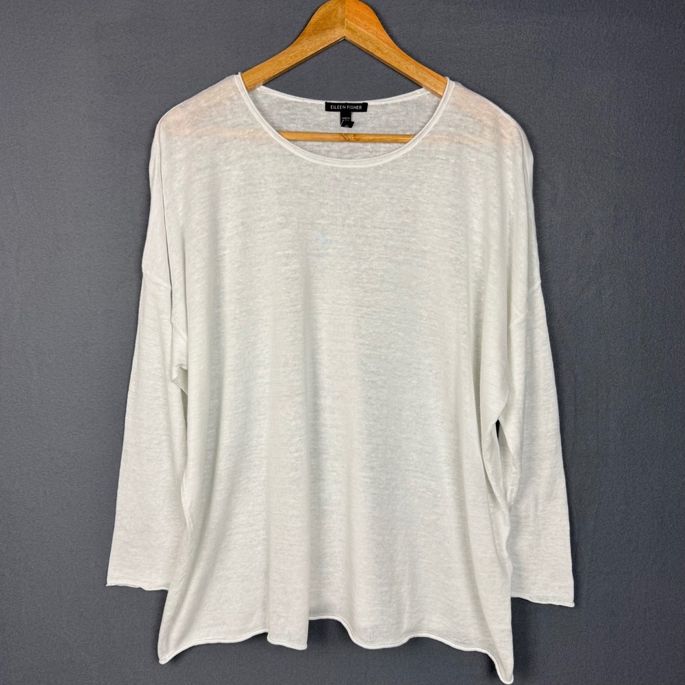Eileen Fisher Organic Linen Blend Top Boxy Slub Knit Minimalist Women 1X White
